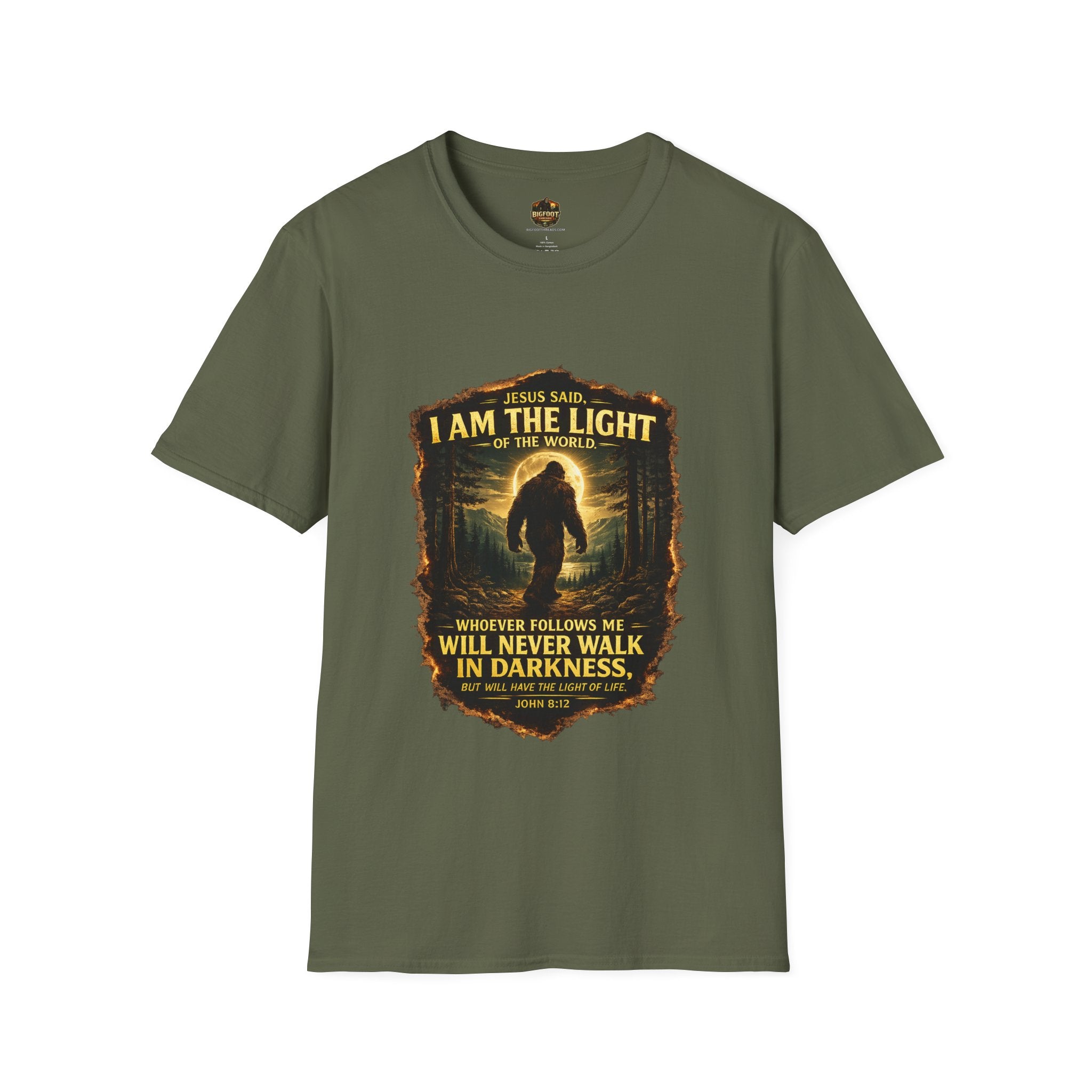 John 8:12 I AM THE LIGHT OF THE WORLD Bigfoot T-Shirt
